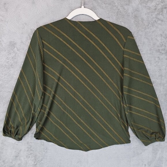Banana Republic Wrap Top Womens Size PXS Green Chain Printed Jersey V-Neck - Picture 2 of 8